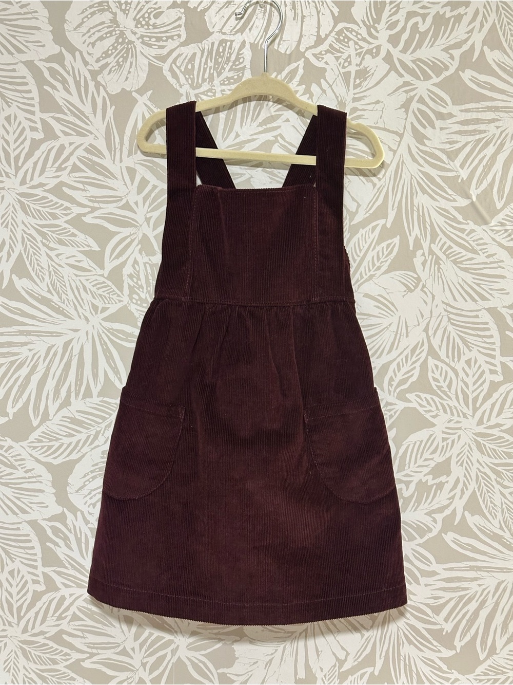 Girls' Corduroy Pinafore Dress in Deep Burgundy size 4/5